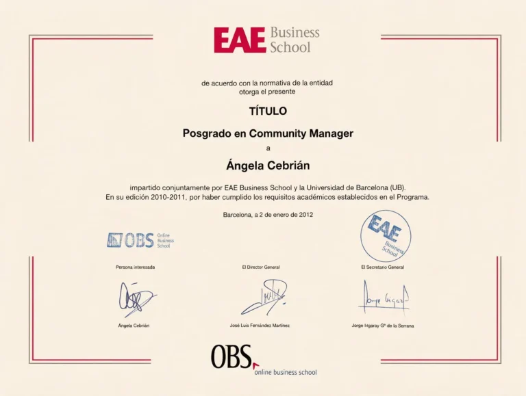 Postgrado en Community Management de OBS, EAE y la Universidad de Barcelona