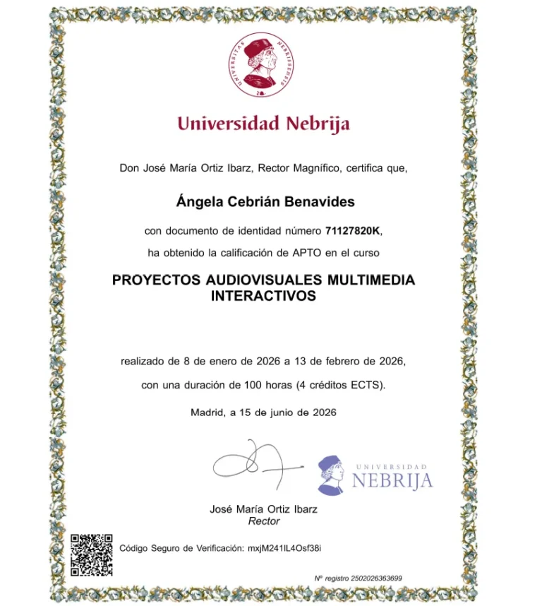 Diploma Proyectos Audiovisuales Multimedia Interactivos, Universidad Nebrija