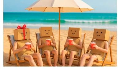 Campaña La cuarta caja, mascotas de cartón en tumbonas de playa